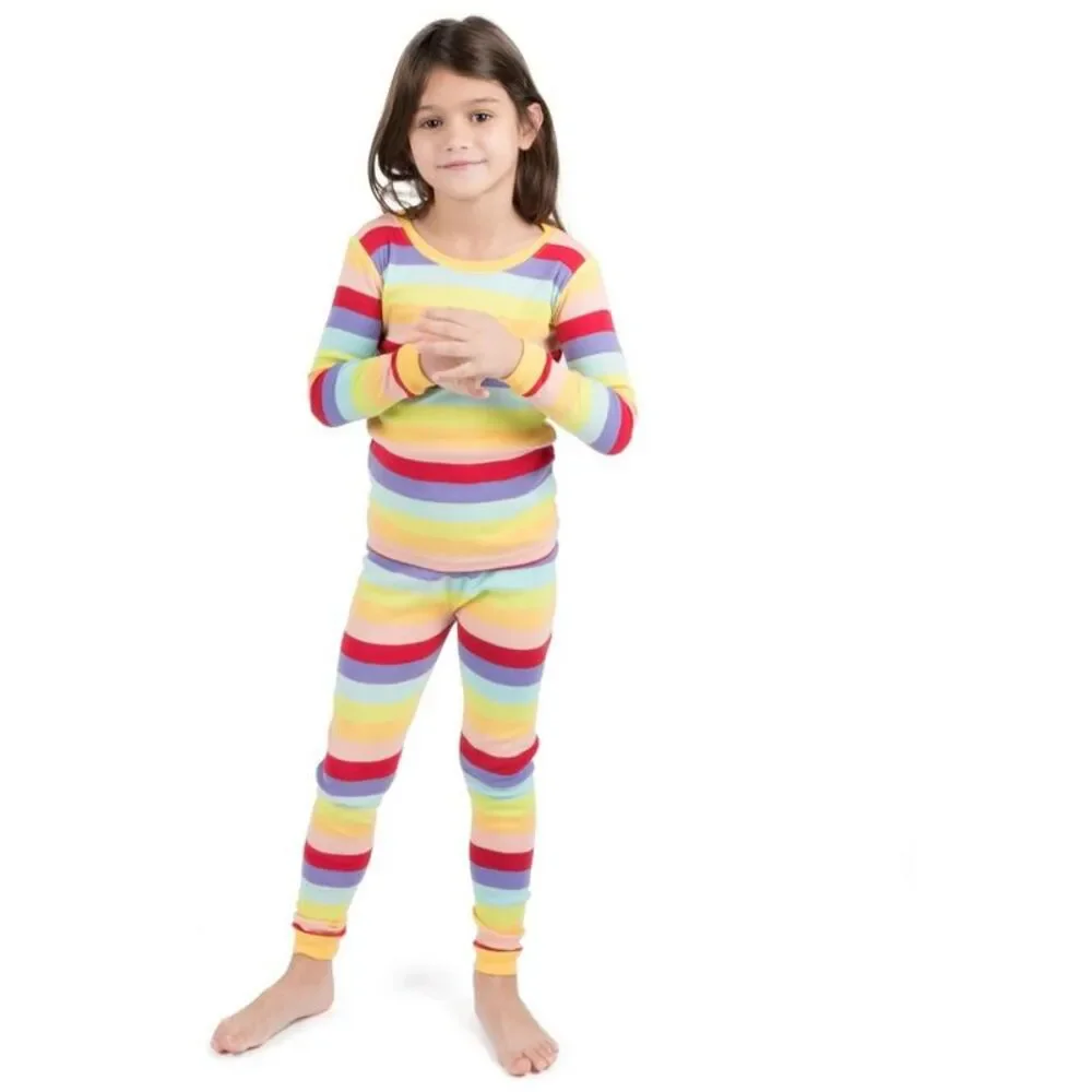 Leveret Two Piece Cotton Pajamas Striped Colorful Girls 12